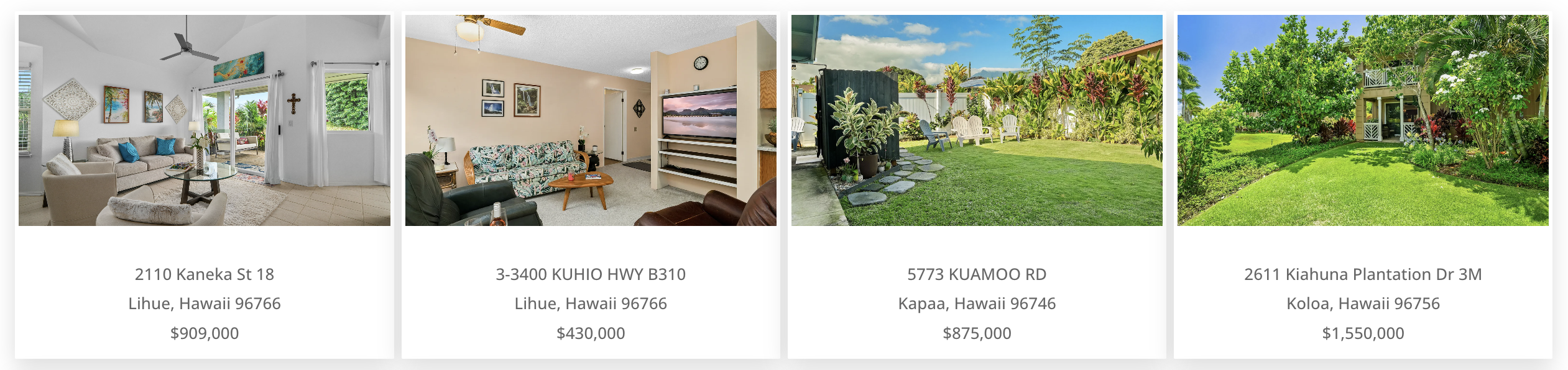 Screenshot of sold listings with images of homes and prices